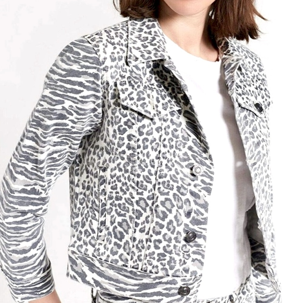 Current/Elliot Women’s Baby Trucker Jacket Leopard Sz 3 Elevated Casual Designer
